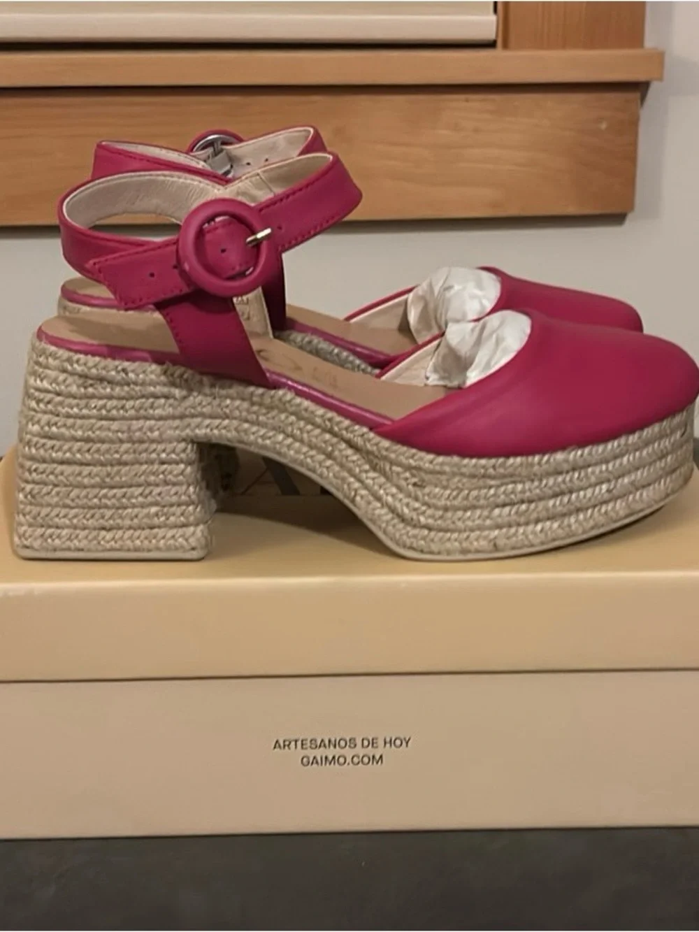 GAIMO Fuchsia Espadrille Block Heel Sandals